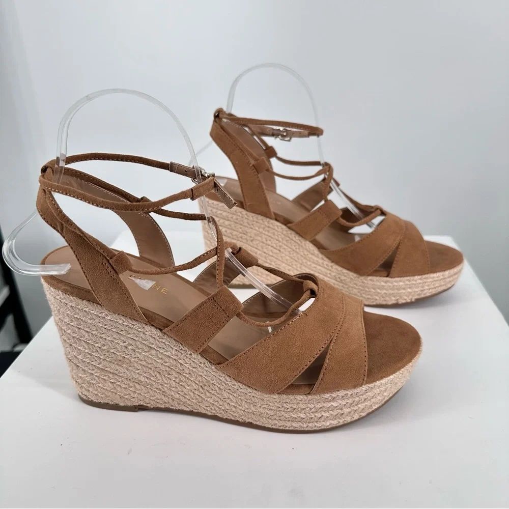 Sun + Stone Tinsleyy Strappy Espadrille Platform Wedge Sandals in Tan size 9.5